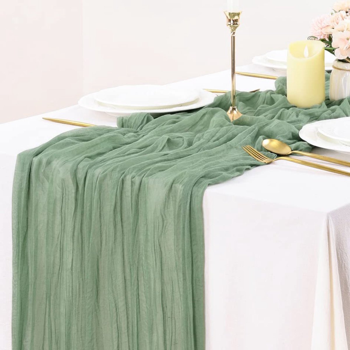 EXCITAT Tafelloper - country boho stijl - 90x400cm - geschikt voor bruiloftdecoratie, verjaardagstafeldecoratie - groen