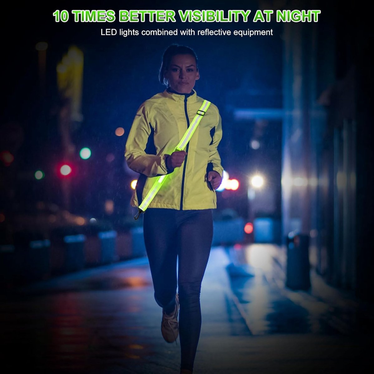 Ceinture réfléchissante à DEL – Lumières de sécurité pour promeneurs la nuit – Équipement de course réfléchissant haute visibilité rechargeable pour hommes, femmes, enfants – Équipement de promenade