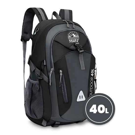 Golermo® - Sac à dos Explorer 40 – Sac à dos étanche 40 L – Sac à dos de randonnée et Plein air avec 3 compartiments, système de ventilation et sangle de poitrine – Unisexe (Zwart)
