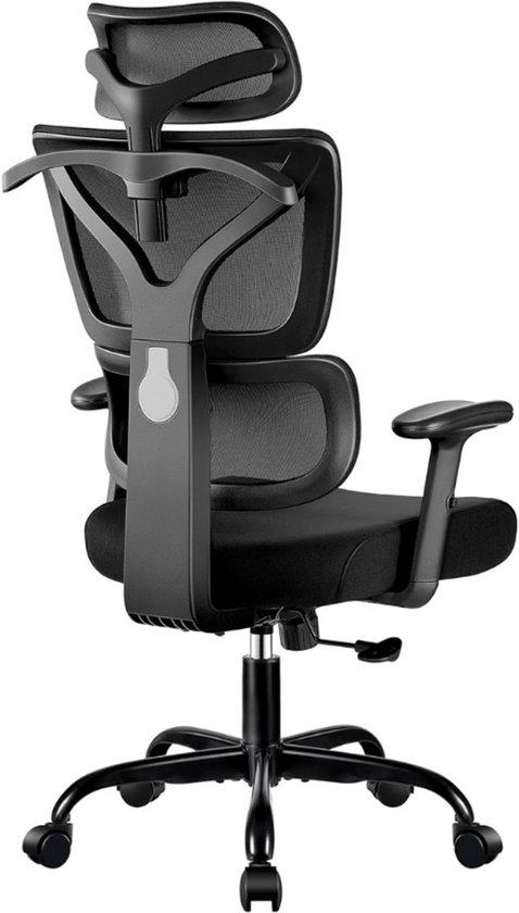COLAMY Ergonomische Bureaustoel – Mesh, Hoge Rugleuning – Met Lendensteun, Verstelbare Hoofdsteun, 4D-armleuningen – Zwart/grijs – Max 136 Kg