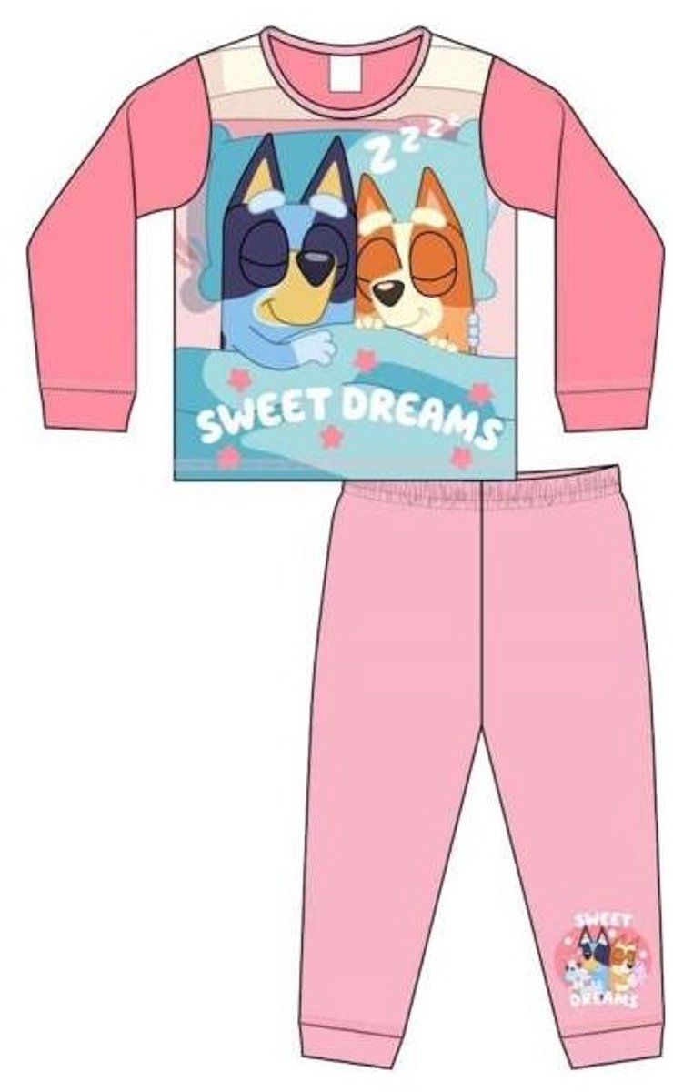 Bluey Pyjama Meisjes – Roze met Bluey & Bingo Print – 100% Katoen - maat 98/104