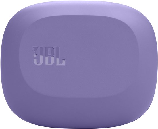 Paarse oplaadcase voor JBL Sense Lite oordopjes, gesloten.