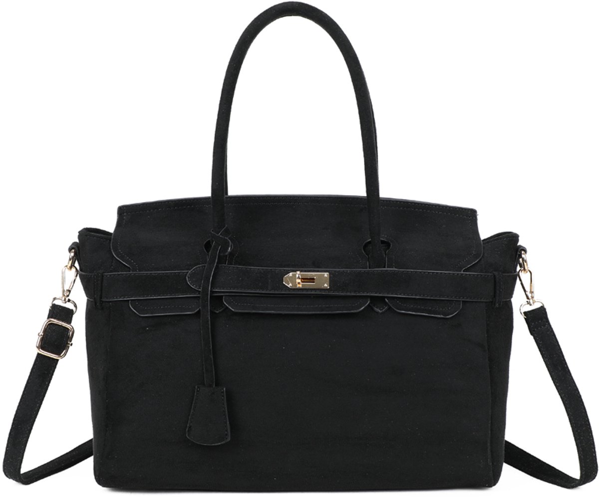 Gallantry® Dames Handtas – Vegan Suède leer- Schooltas - Werktas – Laptopvak 15”inch – Ruim, Casual & Zakelijk – Schoudertas - Crossbody - Damestas – Zwart