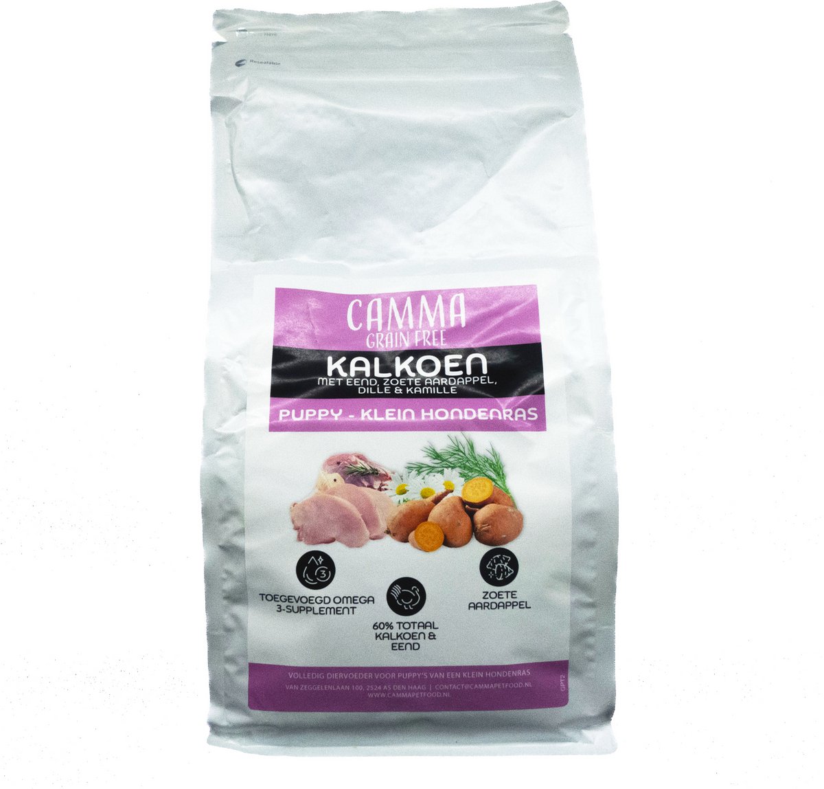 Camma Graanvrij - Puppy Klein Hondenras Kalkoen met Eend Aardappel Dille & Kamille 2kg
