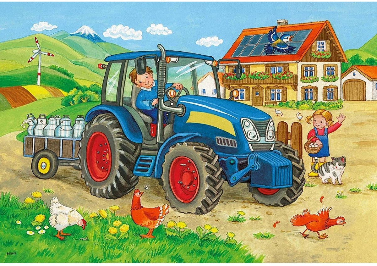 Ravensburger puzzel Op de bouwplaats en boerderij - 2x12 stukjes - kinderpuzzel — afbeelding 3