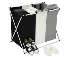 Lomera Wasmand 3 Vakken - Wassorteerder - Aluminium En Katoen - Afneembare Waszak - Draaghengsel - Insteekvakken - Laundry Basket - Wasmand Met Klittenbandsluiting