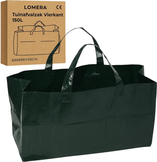 Lomera Tuinafvalzak Vierkant - Opvouwbare Tuinafvalzak - 150 Liter Inhoud - Vierkant Model - Tuinafval Opruimen - Groene Tuinafvalzak - Pp Materiaal - Met Hengsels - Bladeren Opruimen - Herbruikbare Tuinafvalzak van Merkloos	 — afbeelding 5