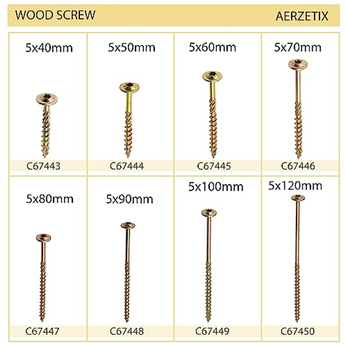 C67448 - Set van 50 houtschroeven Ã˜5x90mm - met brede, gebogen kop en sterprint - van gegalvaniseerd staal