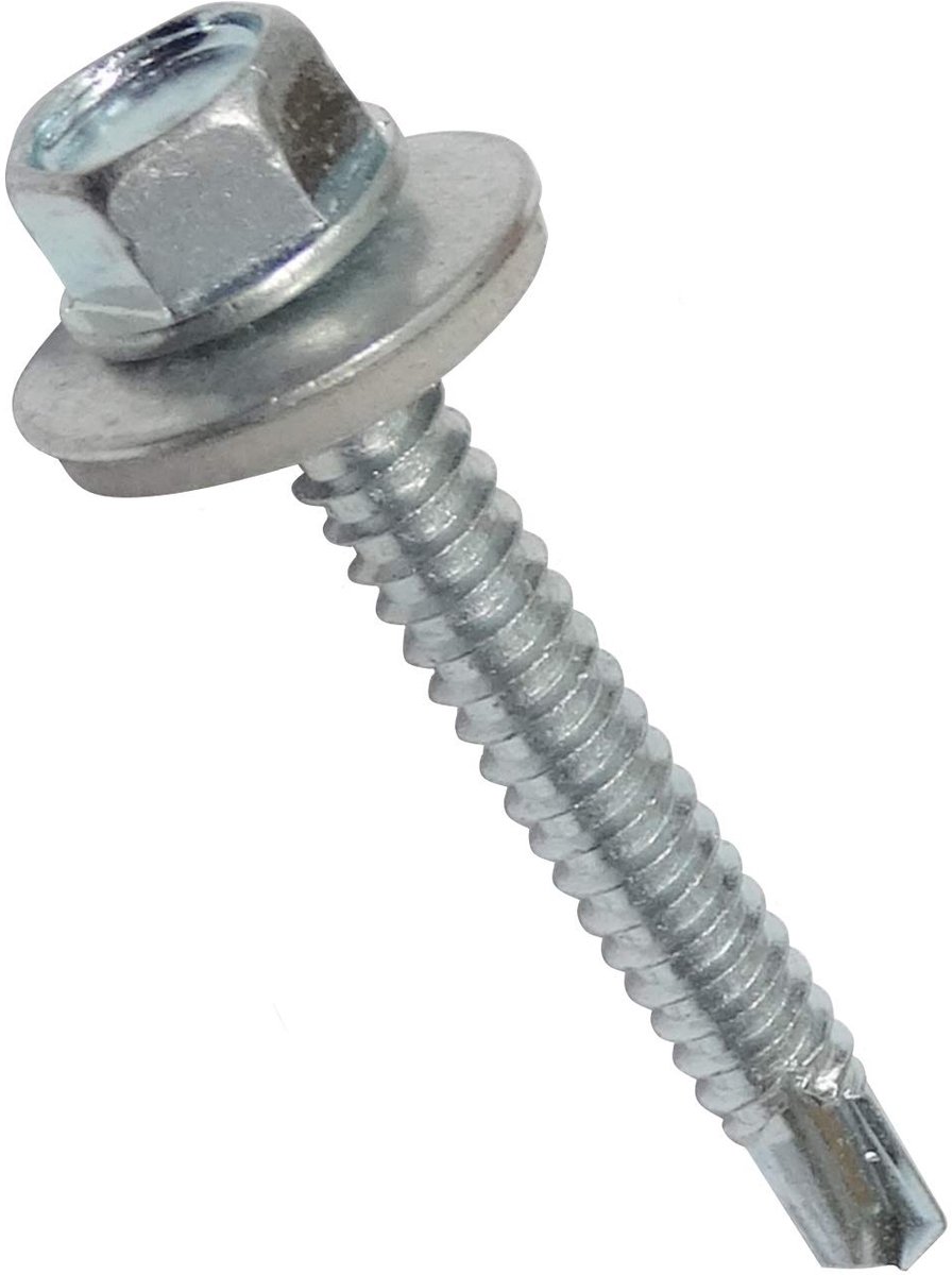 M6.3x50 mm Zelfborende Schroeven - 20 Stuks - Galvaniseerd Staal - Met Neopreen Ring
