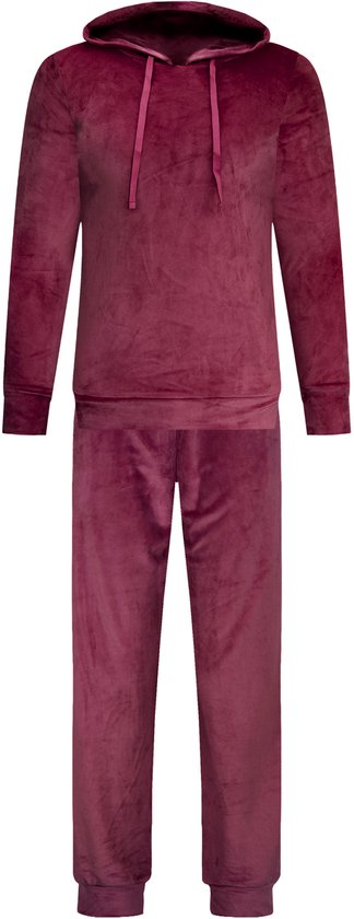 Dames Velours Fluweel Huispak Met Capuchon - Loungeset - Joggingpak - Trainingspak - Loungewear Dames - Bordeaux Rood - Maat L - 2602