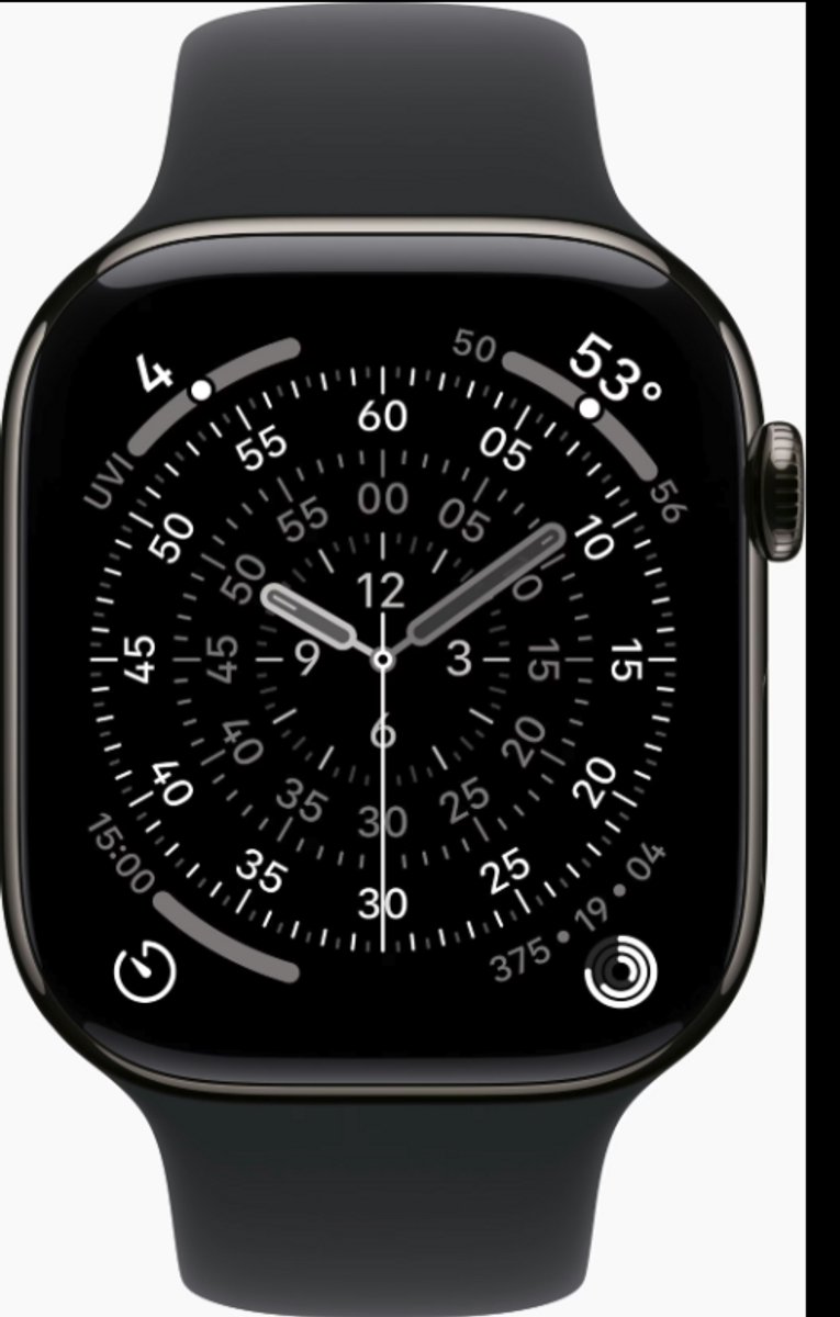 Apple Watch Series 11 GPS + mobiel netwerk, 46 mm, slate titanium behuizing met zwarte sportband - S/M
