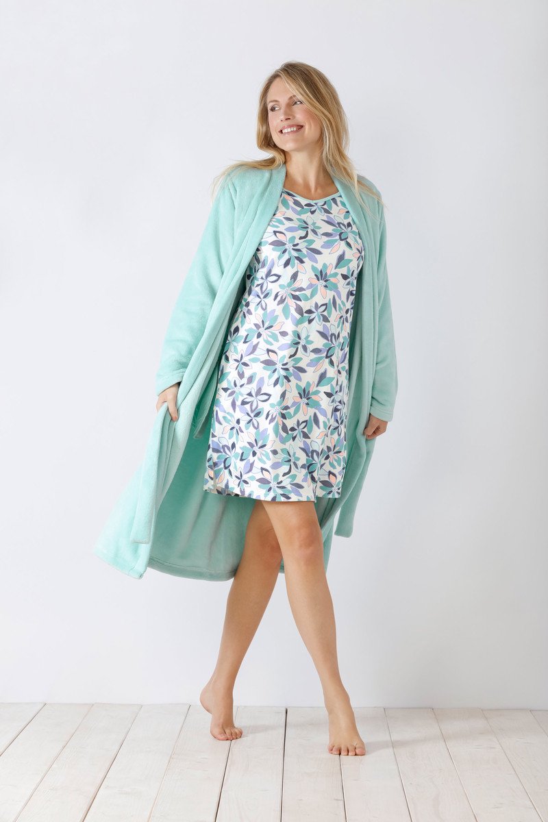 Hajo Zachte turquoise velours fleece dames badjas - Blauw - Maat - 48/50