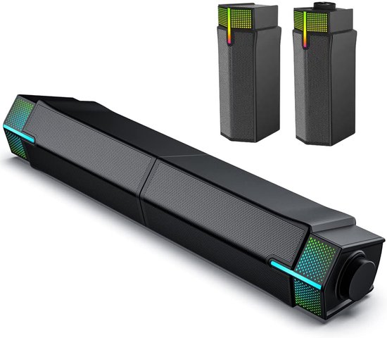2 in 1 Soundbar PC speakers met Bluetooth 5.3 - RGB verlichting - Speakerset - Computer Speakers