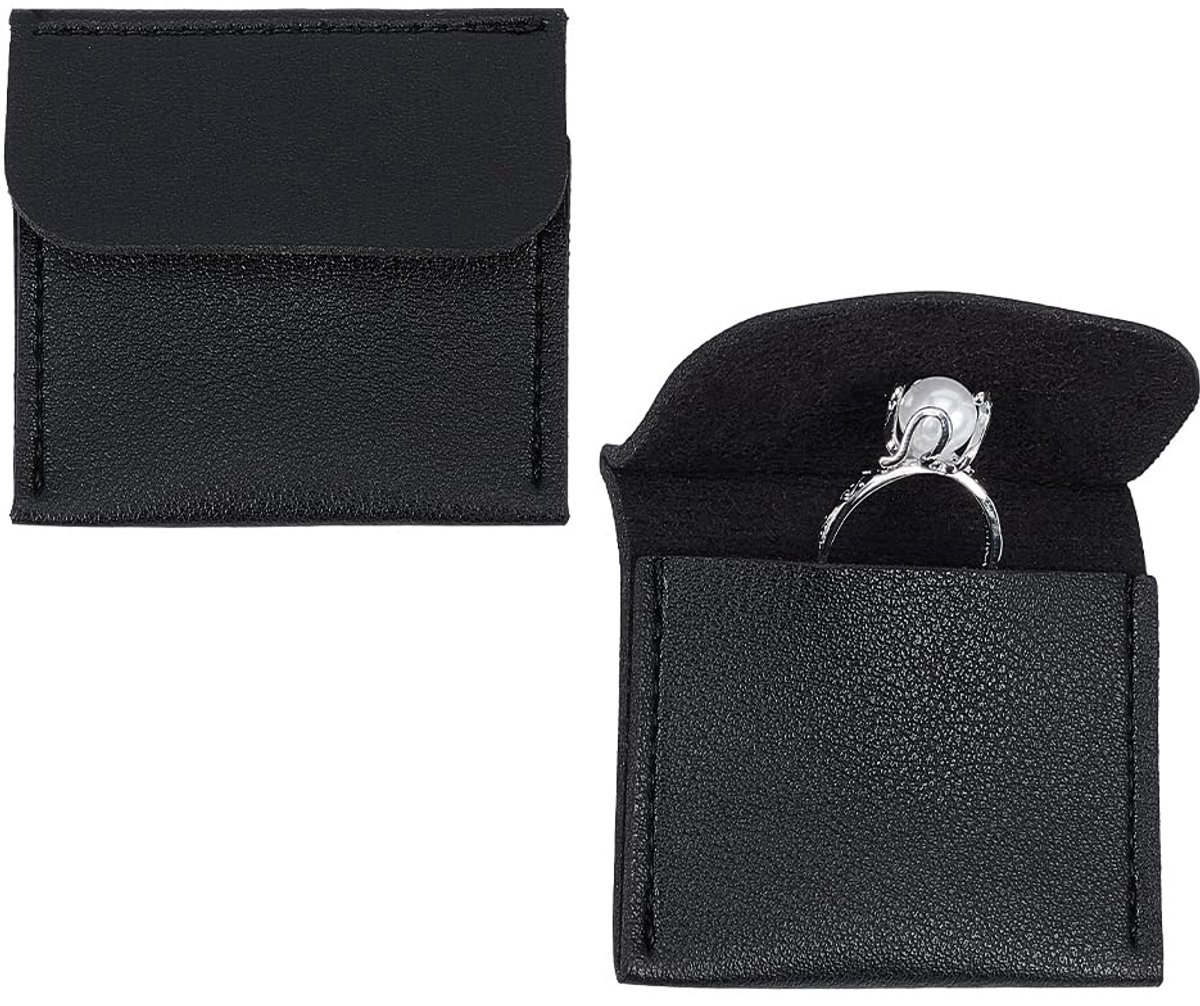 PH PandaHall 2 Stuks Leren Ring Pouch - Zwarte Cowhide Ringen Opbergtassen - Compact 2,3 x 2,2 Inch