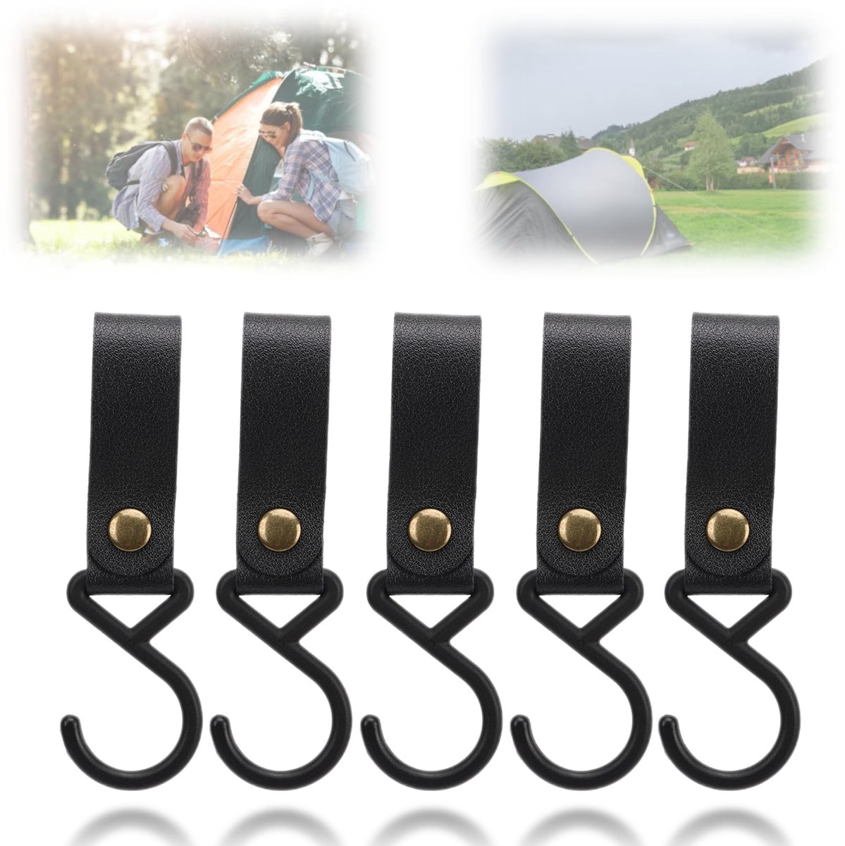 KUIDAMOS Camping S-haken - Stevig PU Leer - Hoge belastingcapaciteit - Multifunctioneel - Zwart