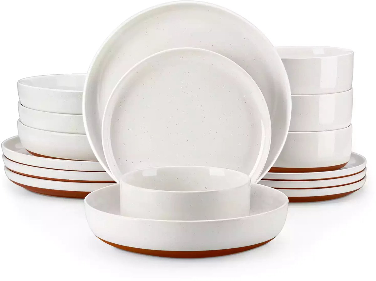 Luxe Serviesset – 16 delig – 4 persoons – Steengoed - Bordenset – Dinner platen – Dessertborden - Diepbord - Kommen - Wit