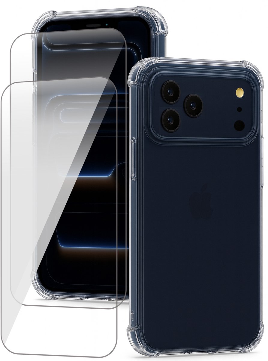 Hoesje geschikt voor iPhone 17 Pro Max - 2x Screenprotector Glas - Shockproof Transparant