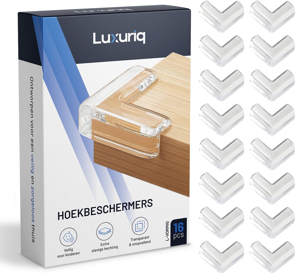 Luxuriq Hoekbeschermers Baby - 16 stuks - L-Vormig - Transparant - Tafelhoek Beschermers Kind - BPA-vrij & Veilig
