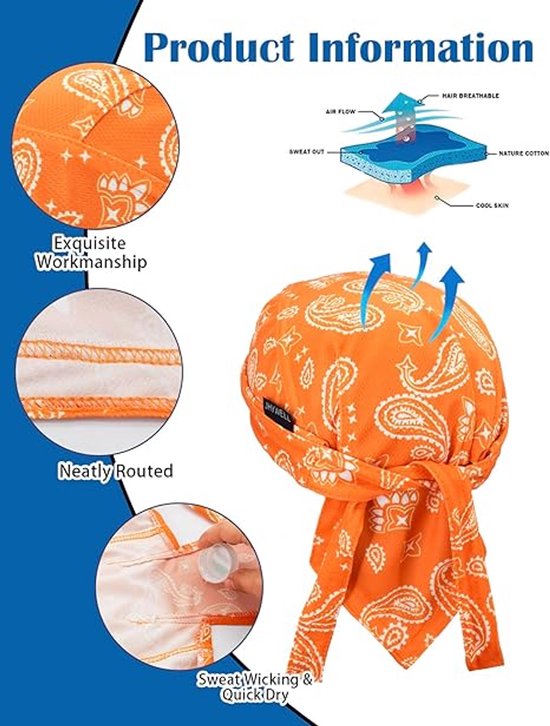 Hoofdband - Koelbandana - Fietsbandana - 6 stuks - Bandana - Zweetafvoerende bandana - Grote maat - Motorbandana - Ademende bandana - Unisex - Multicolor van Merkloos — afbeelding 5
