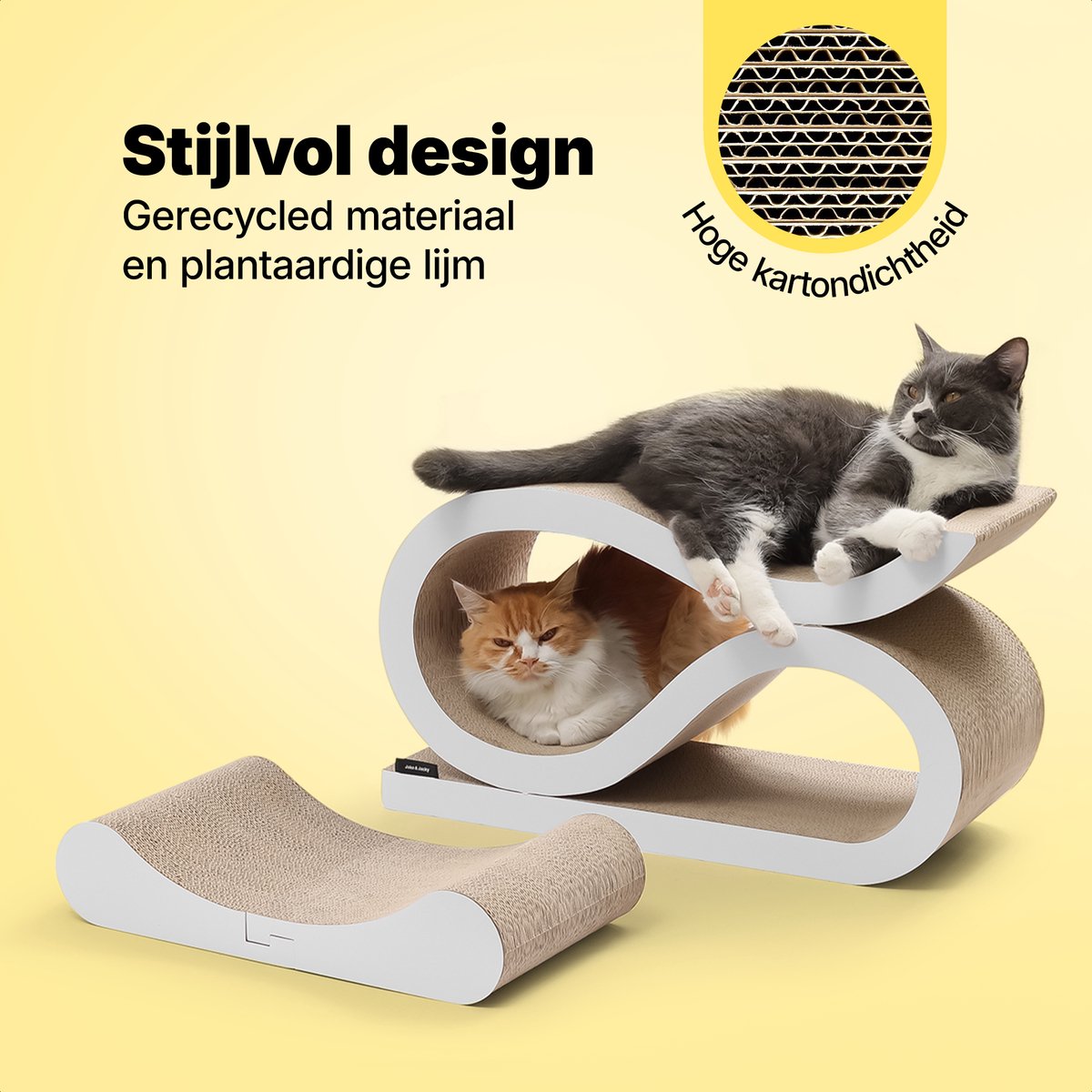 Jake and Jacky Krabkarton voor Katten 2 in 1 Model - Krabpaal Karton - Krabplank - Krabmand - Krabmeubel - Kartonnen Krabmat - Kattenmand - Kattenbed - 60x24x34cm – foto 5
