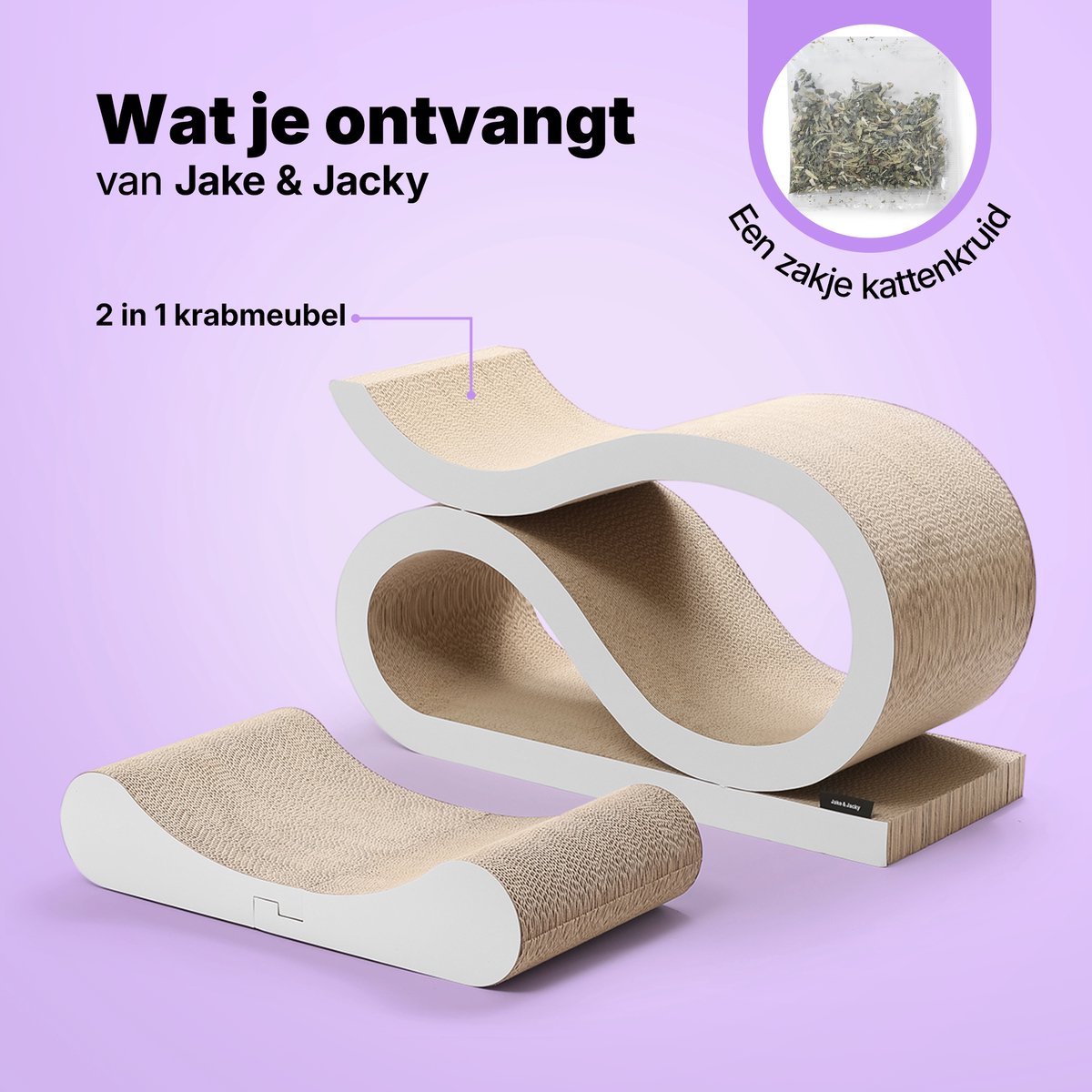 Jake and Jacky Krabkarton voor Katten 2 in 1 Model - Krabpaal Karton - Krabplank - Krabmand - Krabmeubel - Kartonnen Krabmat - Kattenmand - Kattenbed - 60x24x34cm – foto 8