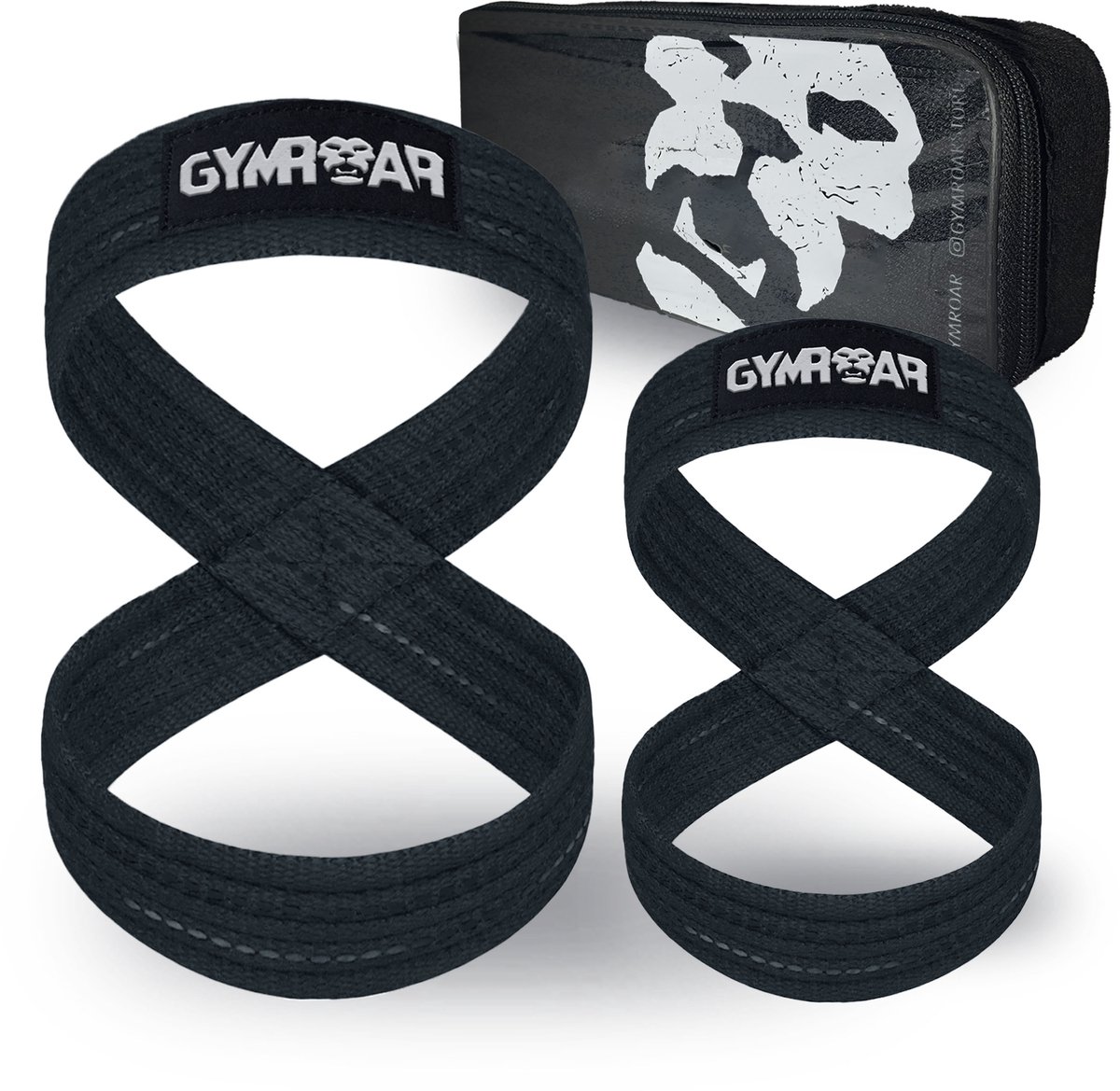 Gymroar Premium Figure 8 Lifting Straps (met Opberghoes) - Anti Slip Deadlift Straps - Bodybuilding - Powerlifting - Lifting belt - Zwart - M
