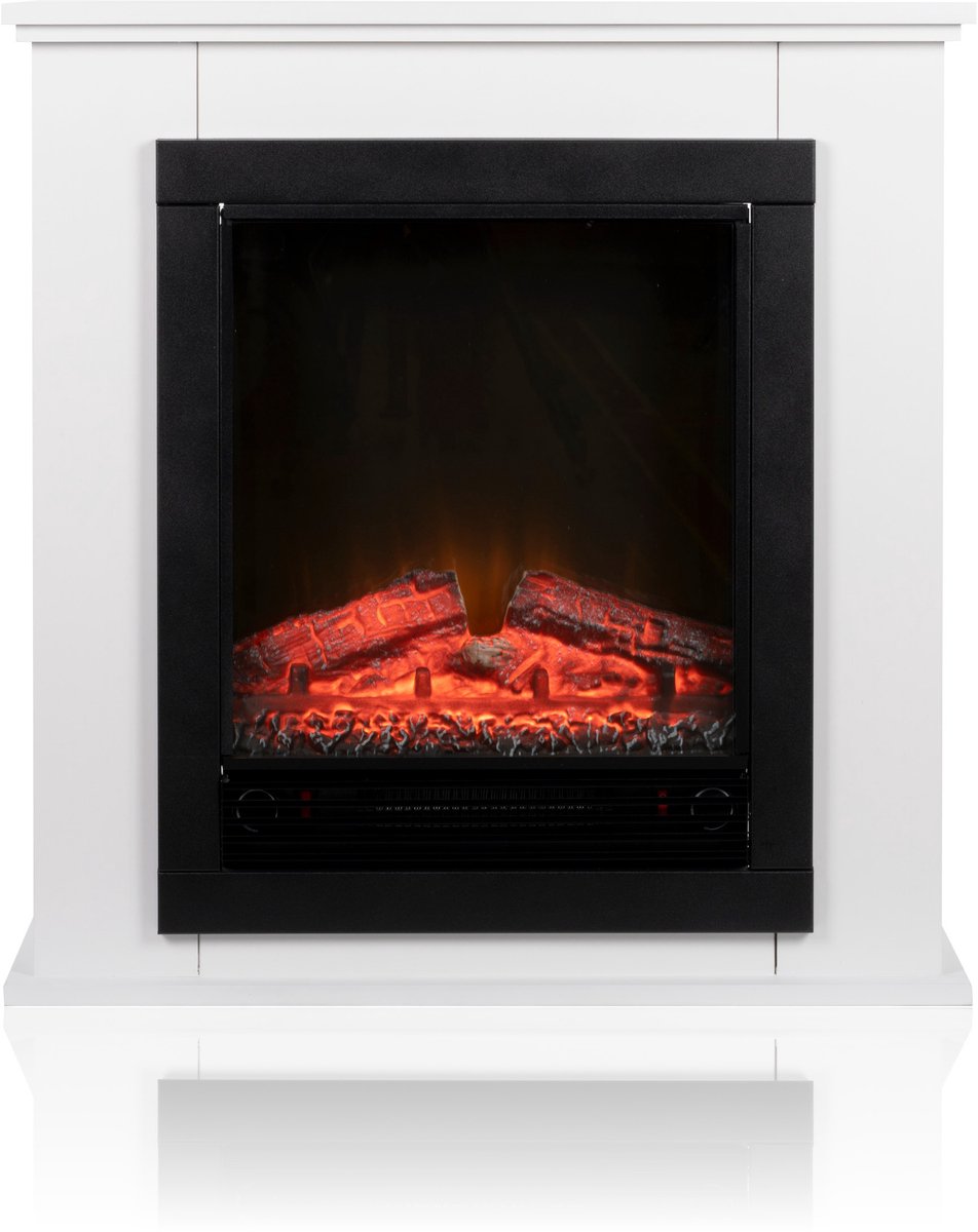 Classic Fire Sfeerhaard Elektrisch Lugano - Sfeerhaard met Schouw 1800W - Electrische Haard met Verwarming Bedieningspaneel en Timer - Kachel Elektrisch met LED Vlammen - Vrijstaand - Wit