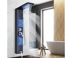 Douchekolom Zwart Geïntegreerd Douchepaneel systeem met LED-lichaamsstralen,5 modi van roestvrijstalen,Multifunctionele Douchetoren voor de badkamer