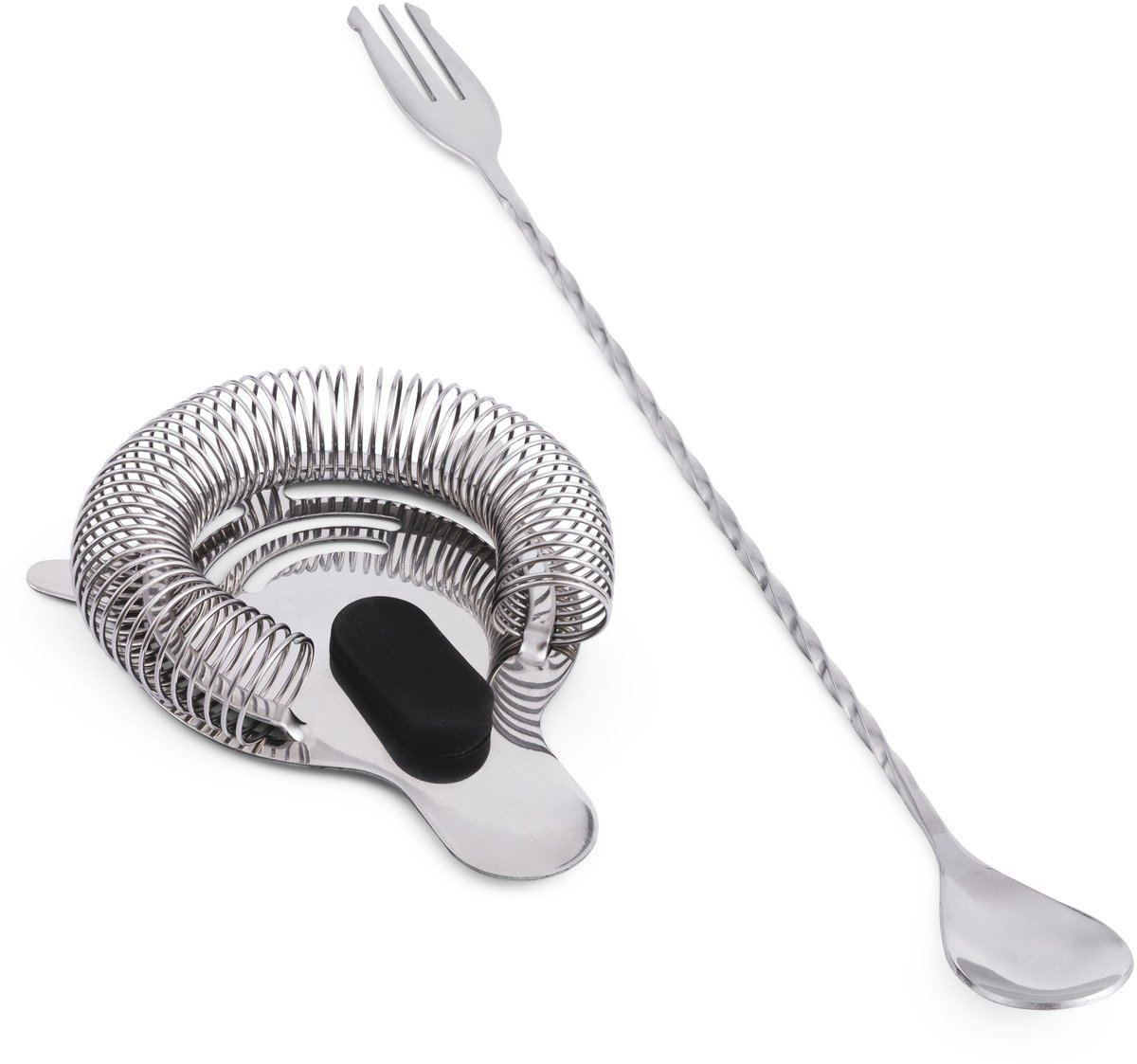 Cocora Cocktail Accessoire Set - Cocktailzeef - Barlepel met Vork - Strainer - Cocktail Zeef - Bar Lepel - RVS - Zilver