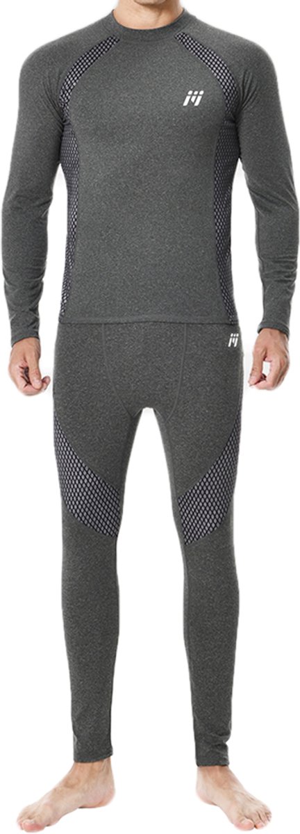 Thermo Ondergoed set voor Heren : Ademend en Comfortabel Basislaag voor Voetbal, Tennis, Skiën, Hardlopen en Outdooractiviteiten-Grijs-L