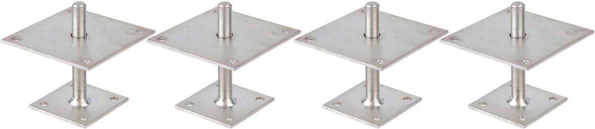 Alberts 4 x I-paaldrager, in hoogte verstelbaar 30 - 150 mm, plaat 150 x 150 mm, elektrolytisch verzinkt, dickschichtpassiviert, voor opschroeven