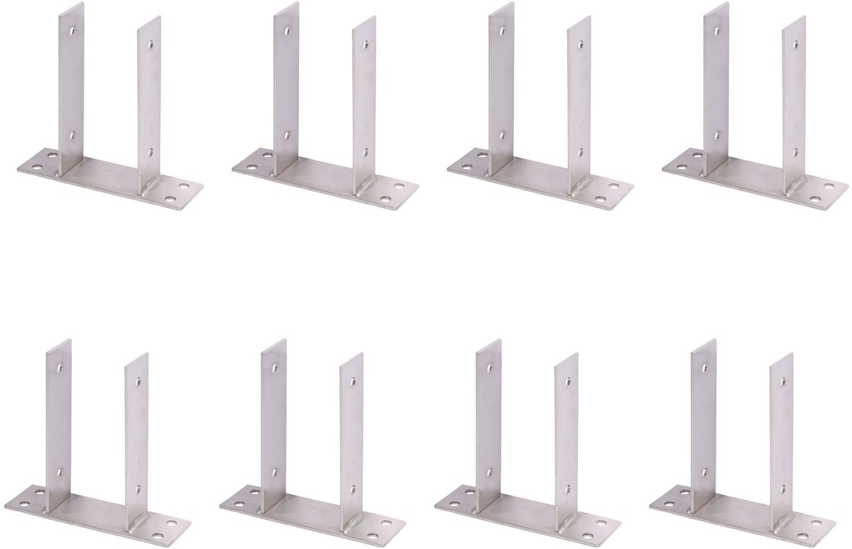 Alberts 8 x U-paaldrager, voor opschroeven, roestvrij staal, voor houten palen 91 mm, hoogte 200 mm