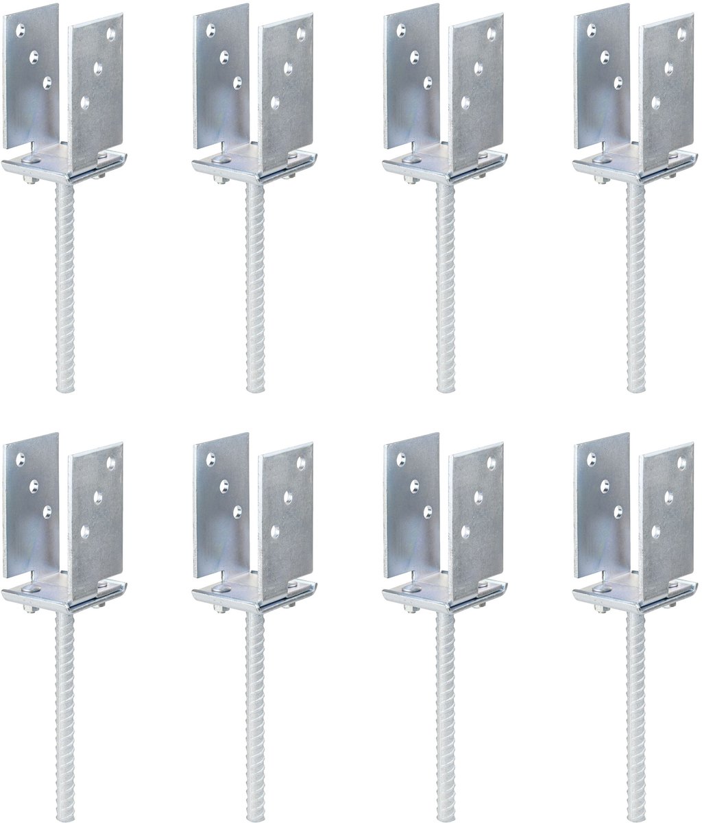 Alberts 8 x U-paaldrager, Breite 71 - 131 mm, hoogte 110 mm, Riffelstahl-betonanker 200 mm, elektrolytisch verzinkt, dickschichtpassiviert, voor inbetonneren