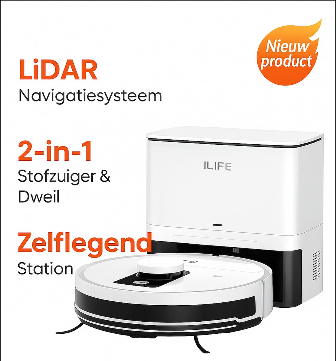 ILife A12 Pro - Robotstofzuiger met dweilfunctie - 60 Dagen Handsfree - 3000Pa - Zelfstandig laden en legen - LDS navigatie - 140 min