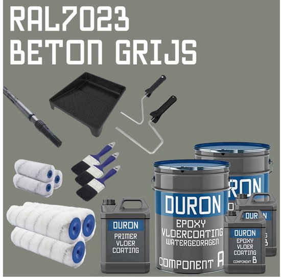 DURON - Epoxy Vloercoating pakket 12,5m2 - RAL7023 Betongrijs - Alles in 1 pakket - 3 laags