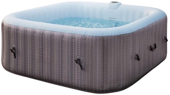 Bruin opblaasbaar bubbelbad gevuld met water, met witte rand.