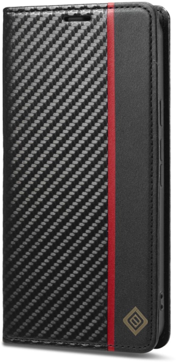 Luxe BookCover Hoes Etui geschikt voor Google Pixel 10 - 10 PRO - Zwart-Rood-Carbon