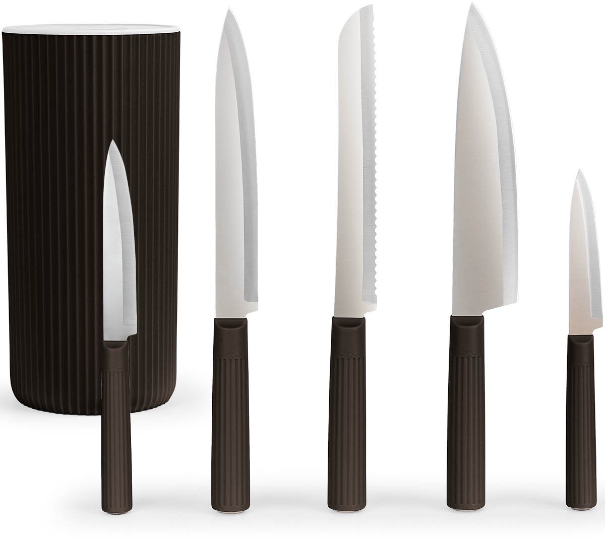 George Napoli Messenset - 5 Delig met Messenblok - RVS Keukenmessen - Ergonomische Handgrepen - Zwart