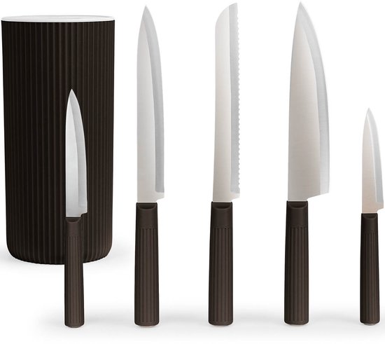 Coffret de couteaux George Napoli - 5 pièces avec bloc à couteaux - Couteaux de cuisine en acier inoxydable - Manches ergonomiques - Zwart