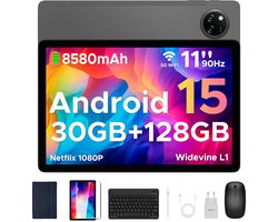 DOOGEE Tab A9 Pro+ Android 15-tablet met toetsenbord 11-inch scherm + 90 Hz verversingssnelheid 6 GB RAM + 128 GB opslagruimte 8580 mAh-batterij Octa-Core T7200-processor 13 MP-camera,Grijs