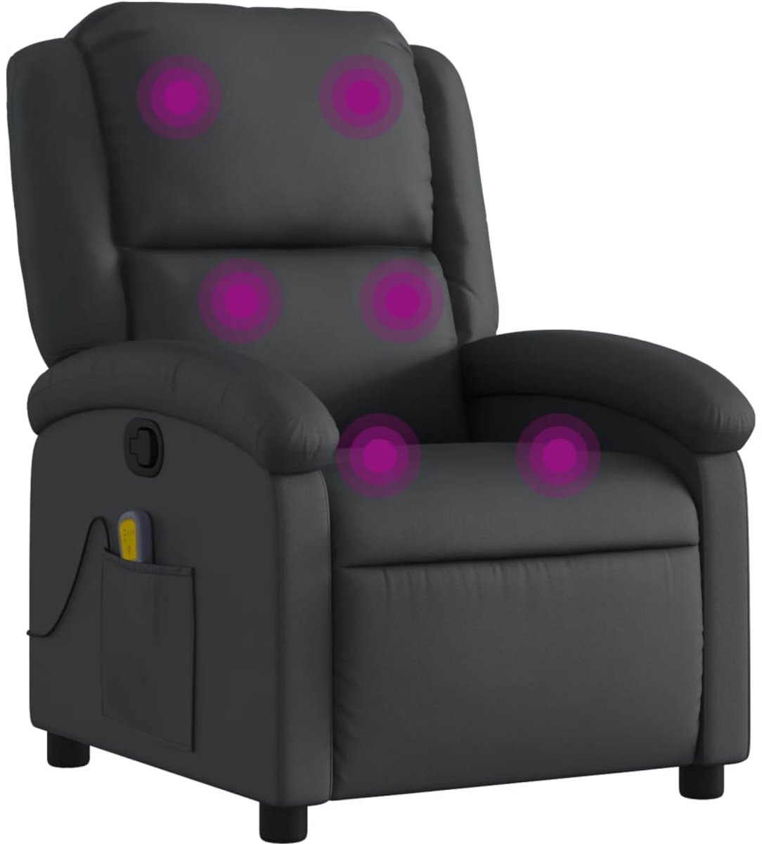 vidaXL Massagestoel - van - echt - leer- zwart