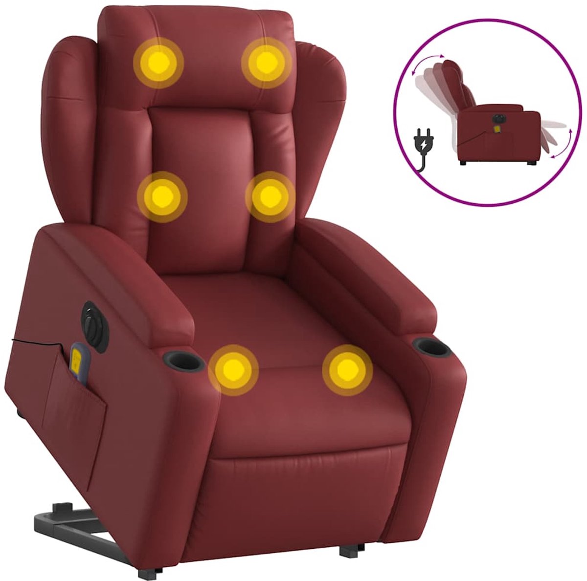 vidaXL Sta-op-massagestoel - elektrisch - kunstleer - wijnrood