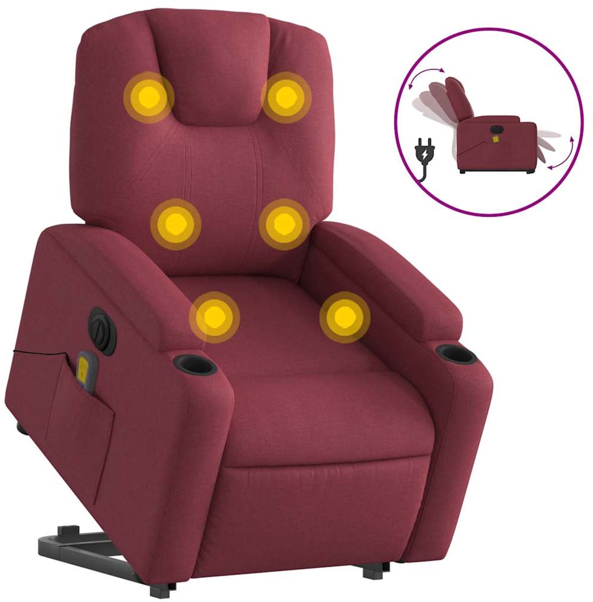 vidaXL Sta-op-massagestoel - elektrisch - verstelbaar - stof - wijnrood