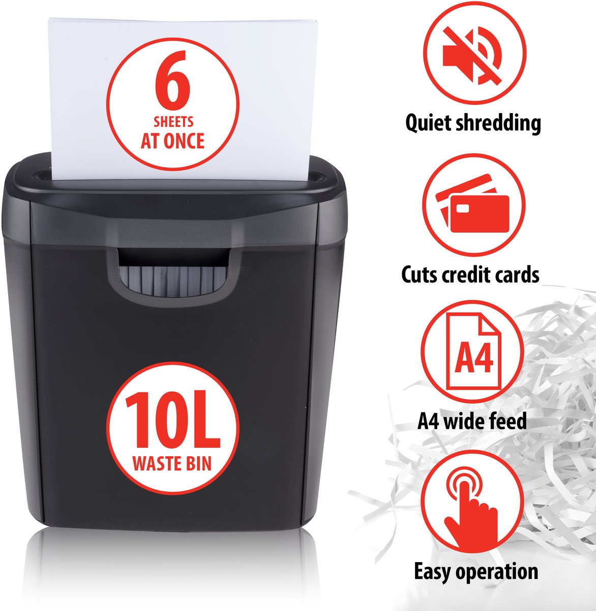alpina Papierversnipperaar – Papiervernietiger voor Thuis en Kantoor – Shredder Vernietigt Creditcard - Versnipper 6 A4 Vellen in 1 Keer – 10L Bak – 190W Vermogen – Zwart thumbnail 6