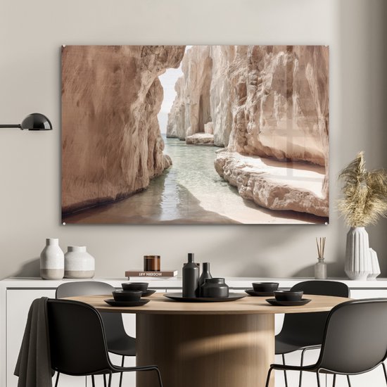 MuchoWow® Peinture sur verre 120x80 cm - Peinture sur verre acrylique - Rochers - Mer - Sable - Canyon - Photo sur verre - Décoration murale salon - Décoration murale chambre - Peintures