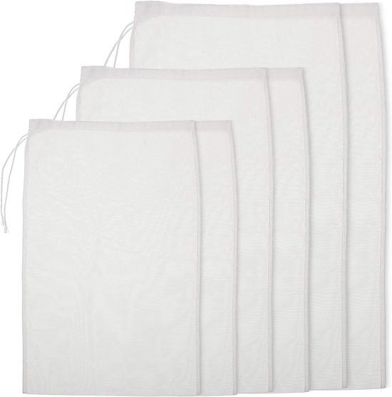 6 pièces - Étamine - Toile de passage - Tamis de passage - Sac à lait de noix - Toile de tamis - Sac filtrant pour lait de soja - Sac filtrant pour lait, jus, fromage et yaourt - nylon - Réutilisable - 100 mesh - 20*30cm, 24*36cm et 30*45cm - blanc