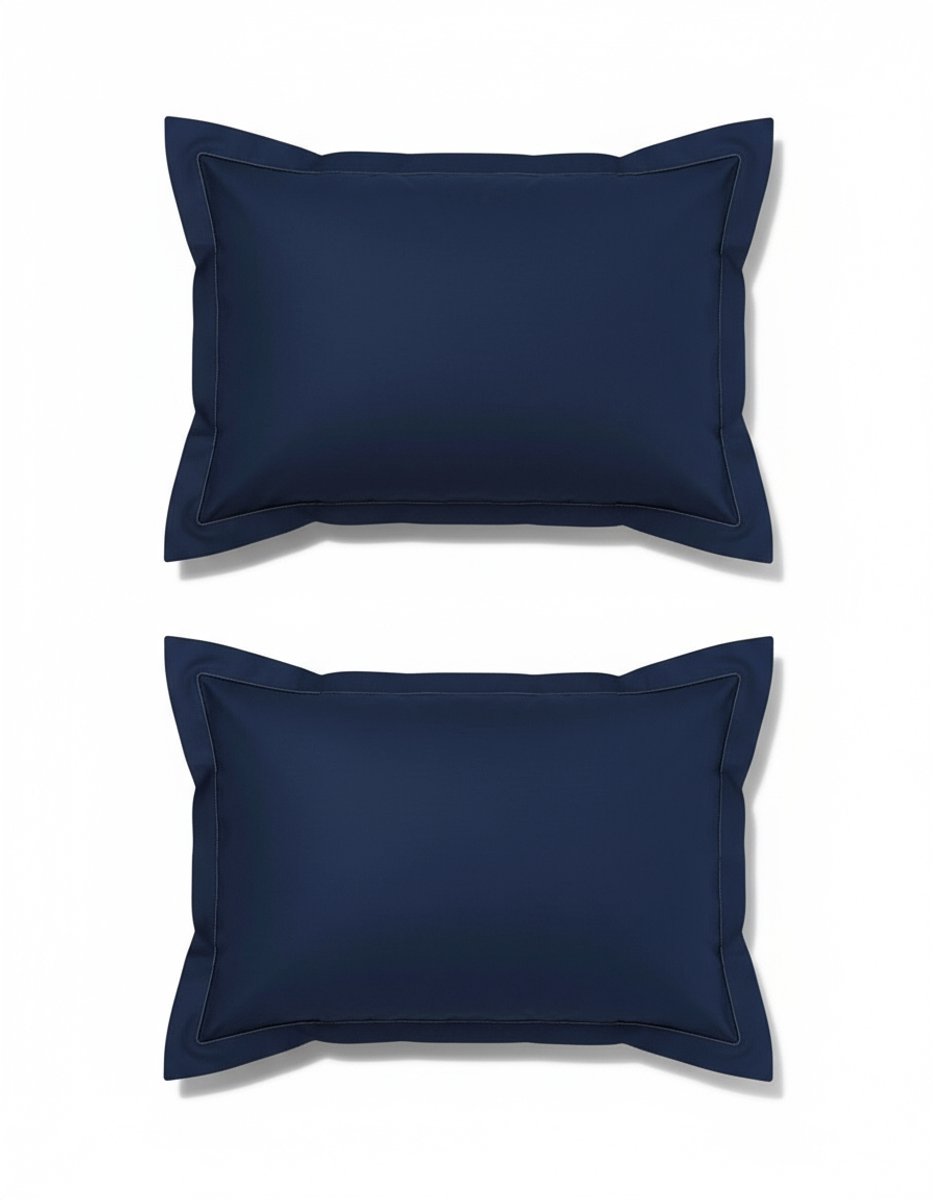 SENZA DONNA 100% Katoen PERCALINE Uni 2x Oxford Kussenslopen met Volant en Cordonrand 60x70+20+5 cm RAFBLAUW