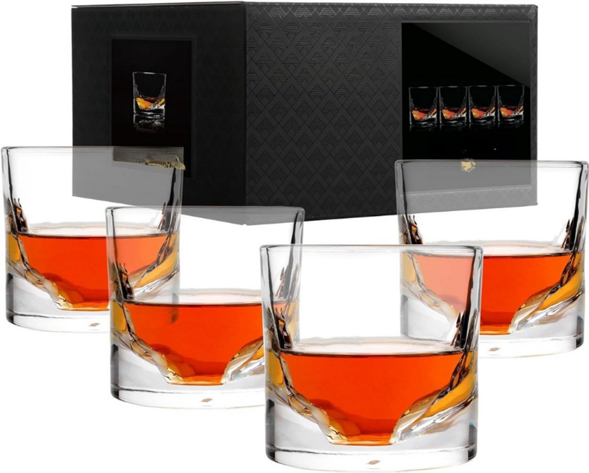 Whisky Glazen Set Van 4 - Zware Ouderwetse Whiskey Glazen - Kristalhelder Glas Voor Bourbon - Scotch - Cocktails