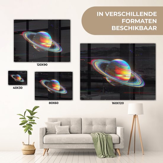 MuchoWow® Glasschilderij 80x60 cm - Schilderij acrylglas - Planeet - Cirkel - Kleurrijk - Foto op glas - Muurdecoratie woonkamer - Wanddecoratie slaapkamer - Schilderijen