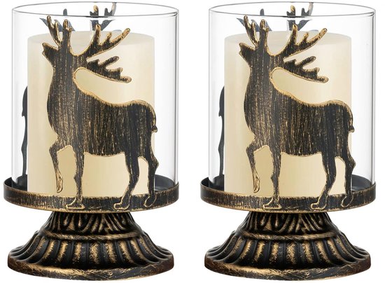 Herten Kandelaar - Kerstdecoratie - 1 stuk - Antiek Zwart - 12 cm hoog